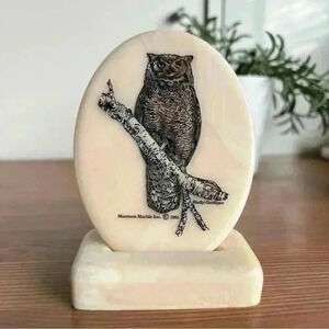 Montana Marble  Inc Wildlife Art Owl 🦉 Etched Plaque 1991 W/ Stand